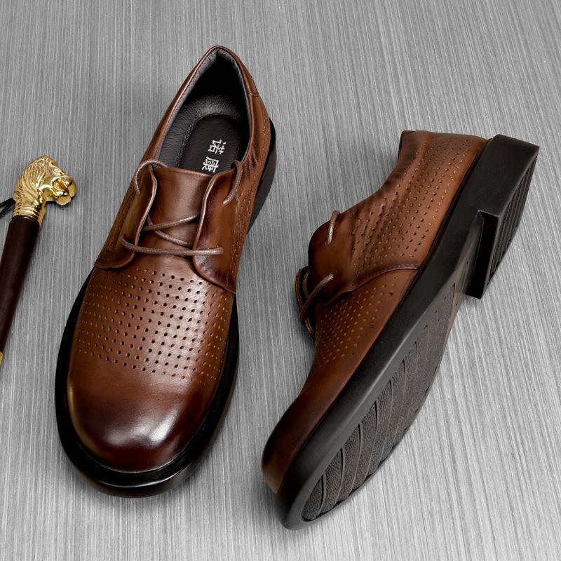 Herren Freizeit Schuhe 2026 Frühling und Herbst atmungsaktiv Business niedrig geschnitten runde Spitze Jugend Schnürung lässig Lederschuhe