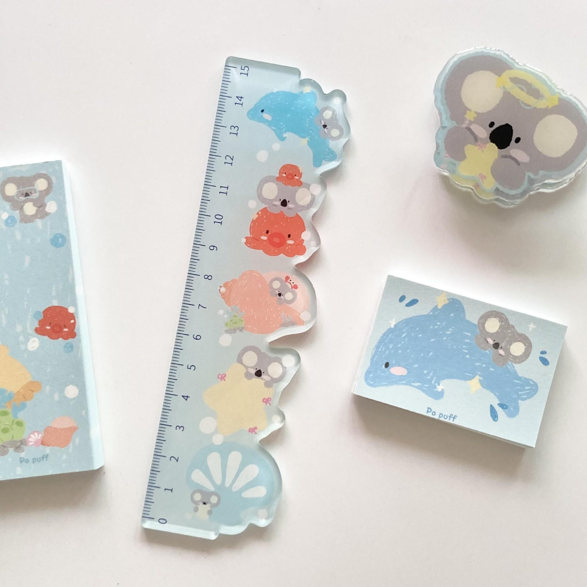 Cute Ocean Animal Special Shaped Acrylic Ruler Student Measuring Stationery 1pcs