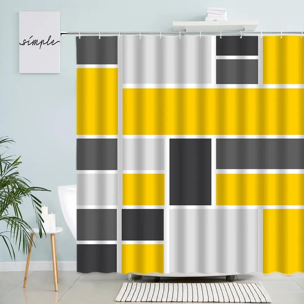 Creative Geometric Shower Curtains Black Grey Turquoise Square Plaid Bath Curtain Set Polyester Fabric Bathroom Decor with Hooks