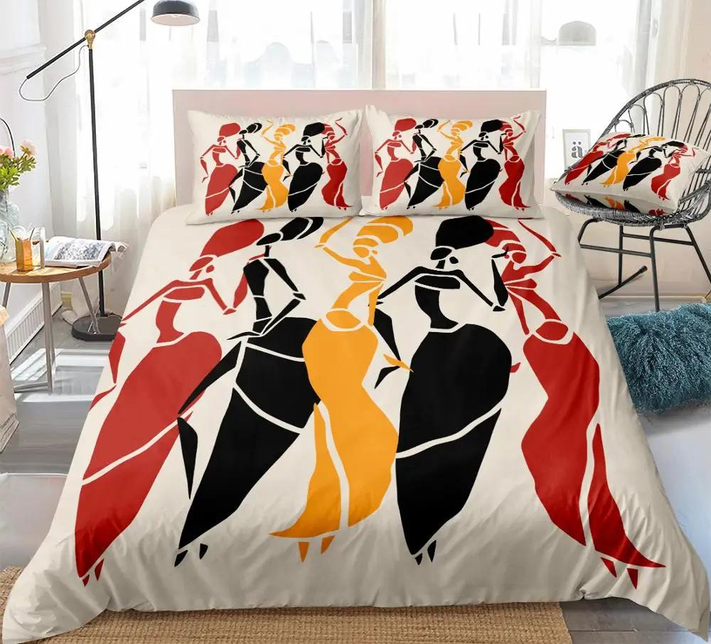 African Woman King Queen Duvet Cover Retro Exotic Tribal Black Girl Pattern Bedding Set Africa Polyester Quilt Cover Pillowcase