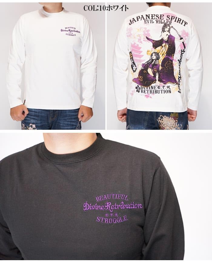 Battou Musume Karakuri Tamashii Japanese Pattern Long Sleeve T-Shirt, Yua and Hina, 243130-20 Black - L
