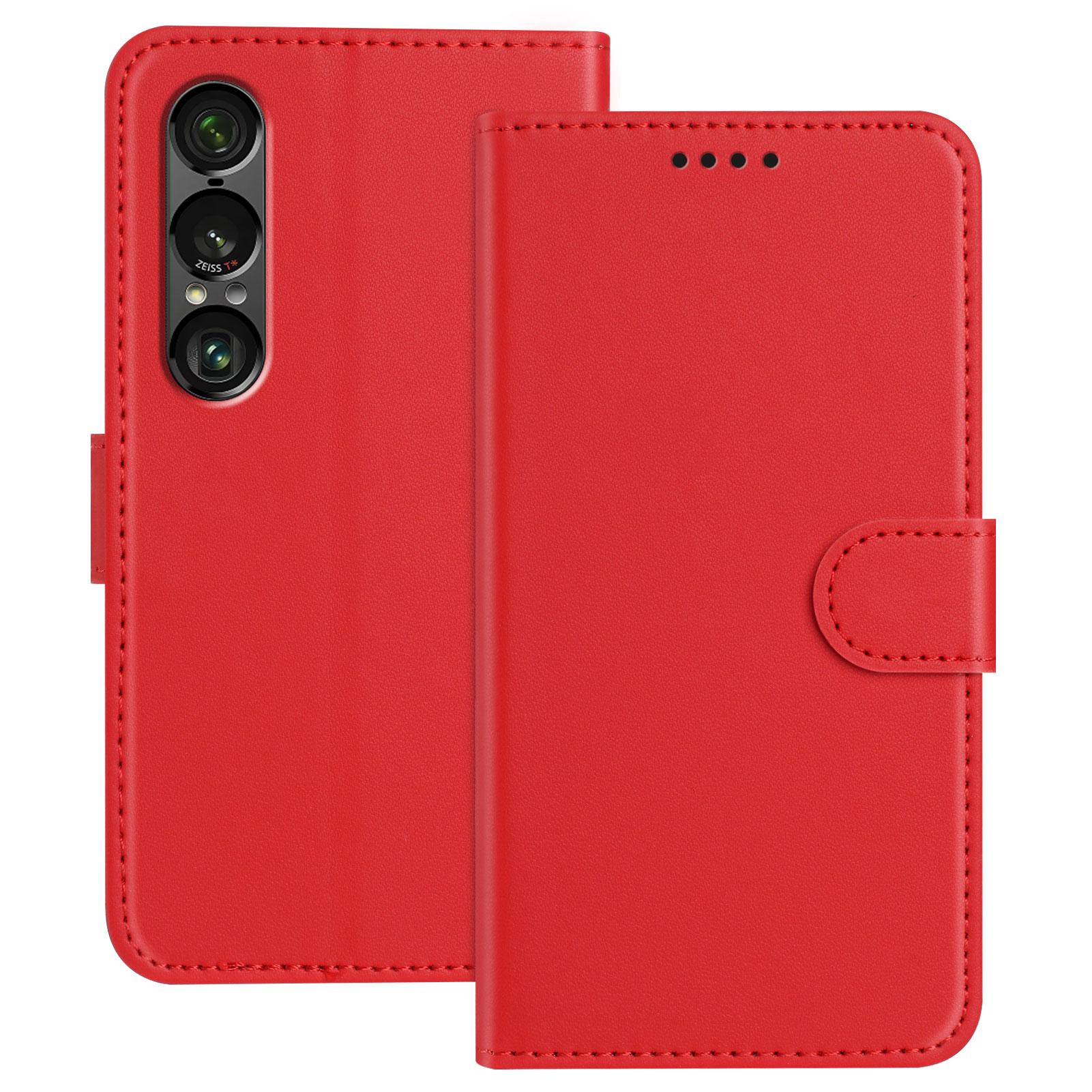 

For Sony Xperia 1 VII Leather Case Wallet Stand Solid Color Anti Drop Phone Cover Red