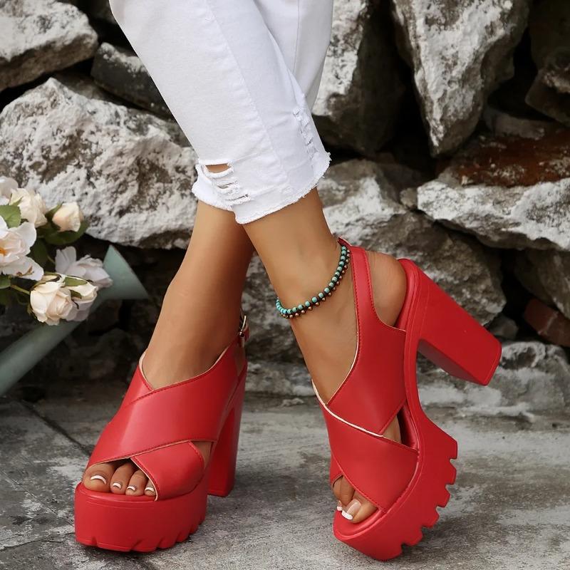 Summer Open-Toe Waterproof Platform Thick Heel Ultra High Heel Sandals Stage Performance Fashion Show Large Size Shoes