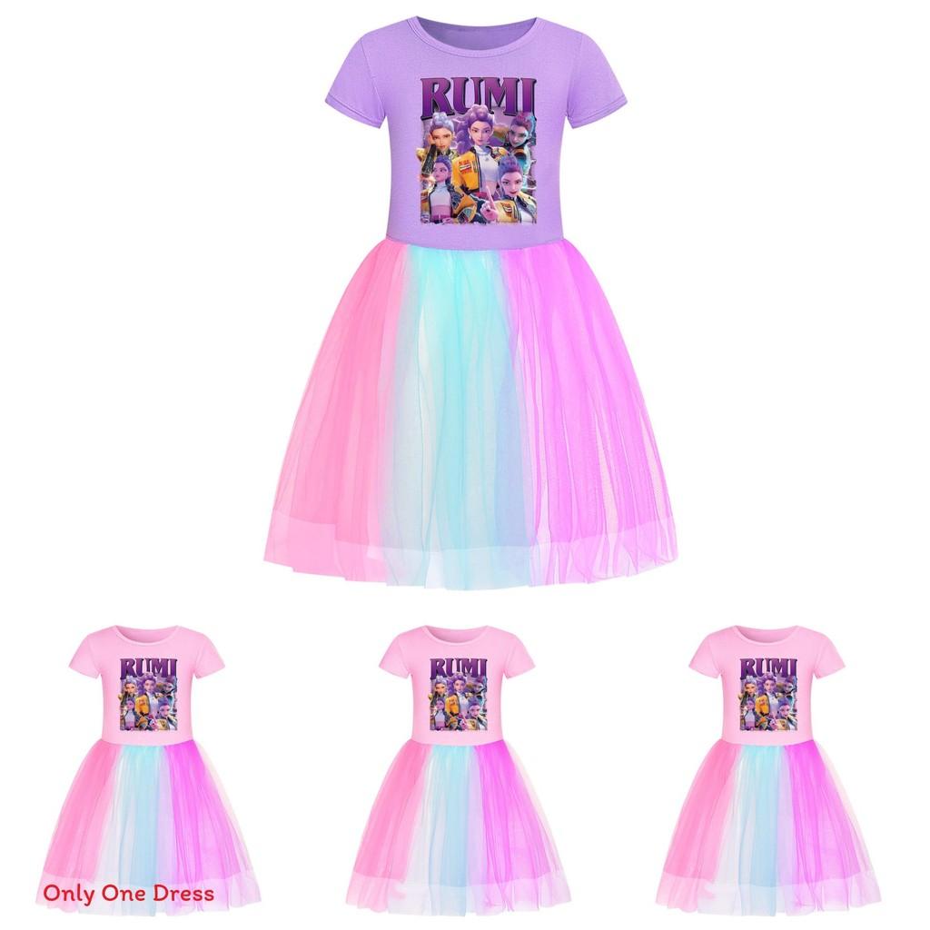 Kpop Cacciatori di Demoni Ragazza Cotone Arcobaleno Pizzo Vestito Per Ragazze Età Da 3 A 8