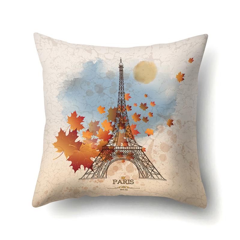 Polyester Pillow Cover Home Printed Pillow Cover Retro Tower European Building Cushion Cover Car Cushion Cover