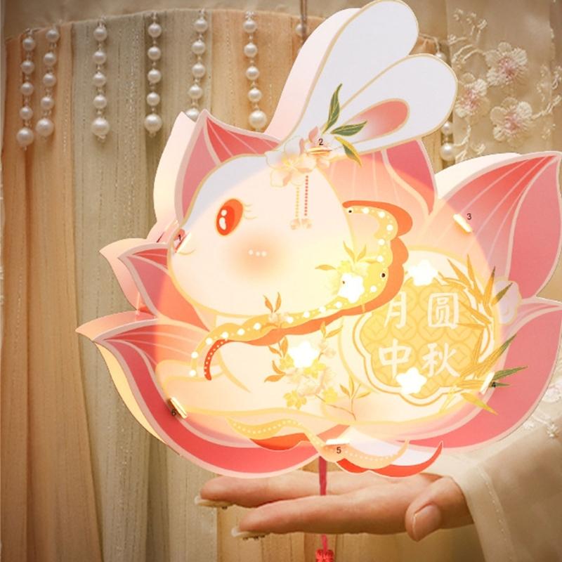 Handmade Florals Paper Lamp Set Traditional Chinese Craft Supplies LED Projection Portable for Chinese Festival