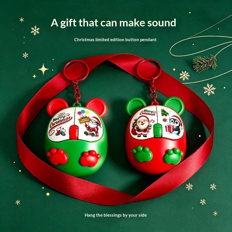 Christmas Mouse Shaped Fidget Keychain Cartoon Keys Button Squeeze Music Keychain Diy Relief Stress Keychain Pass The Time