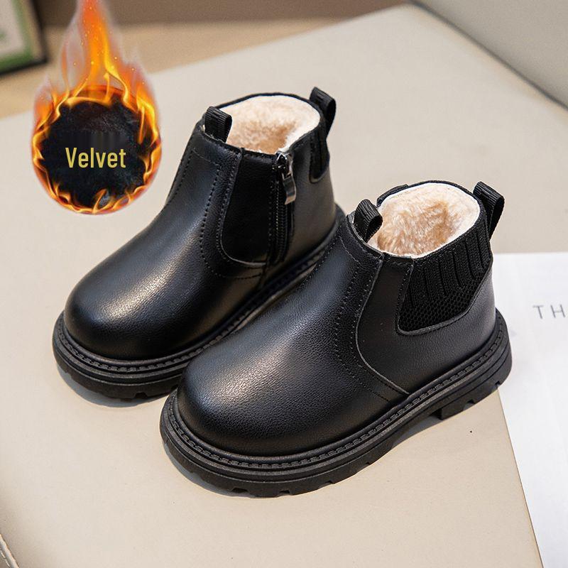 Children's Waterproof Martin Boots with Fleece Lining - Soft-Soled, Non-Slip, British Style Winter Boots