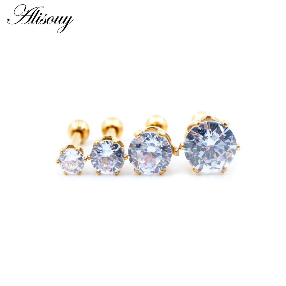 Alisouy 2pcs 3-6mm Ear Stud Earrings Hypoallergenic Round Cubic Zirconia Stainless Steel CZ Girls High Quality Women Earrings