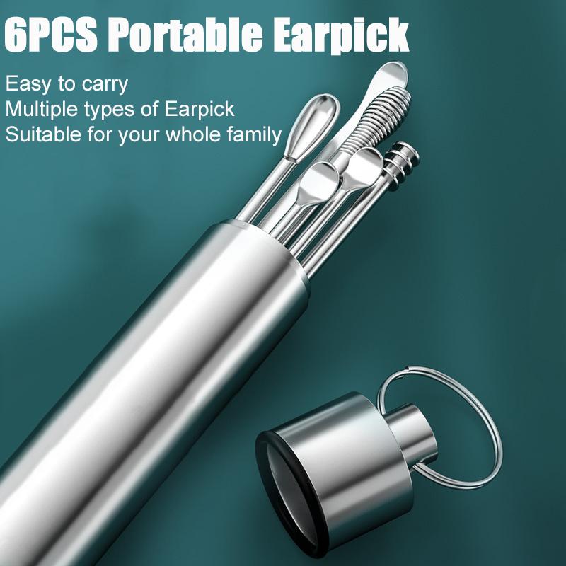 6Pcs Silver Stainless steel ear cleaning kit earwax cleaner tools