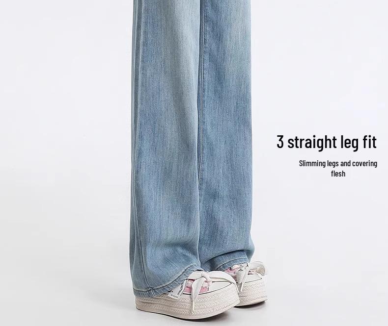 Women's High-Waisted Straight-Leg Jeans - 2025 Spring Retro Slim Fit, Loose and Thin Summer Design