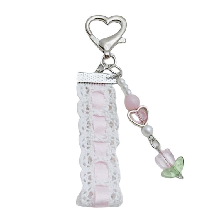 Lovely Strawberry Beaded Phone Pendant Elegant Handcrafted Beaded Phone Accessory Charm with Lace and Floral Accent