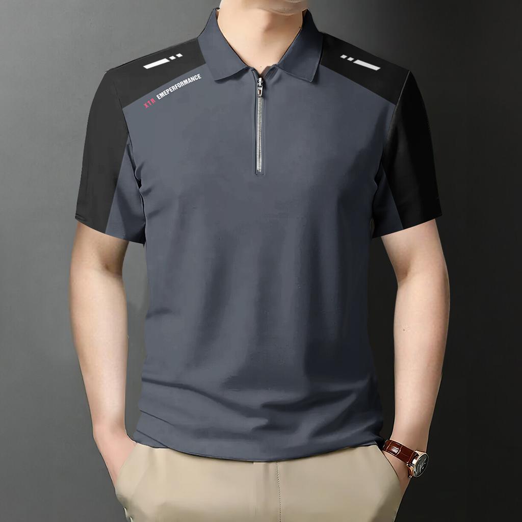 Business Zipper Men's Polo Shirt Casual Versatile Men's Shirt Workplace Basic Shirt Male
