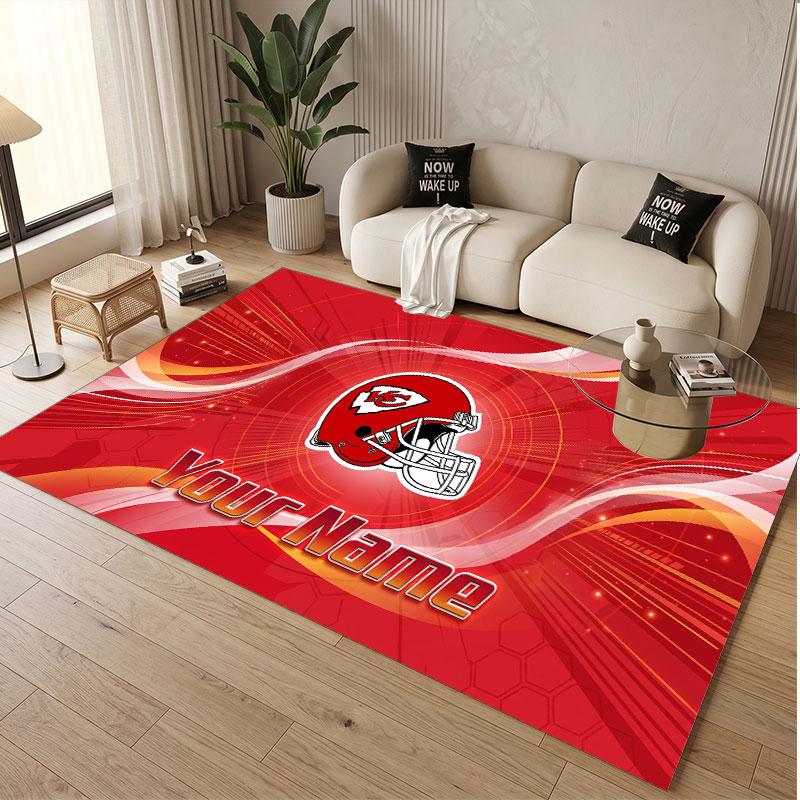 Custom Rug Kansas City Chiefs Pattern Print Name Text Soft Non‑Slip Floor Carpet for Home Indoor Decoration