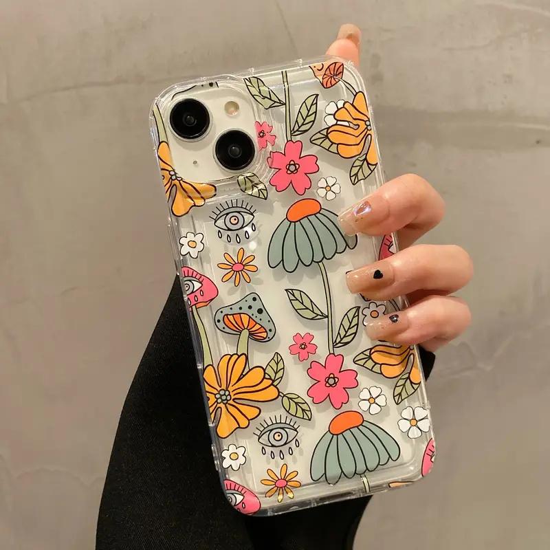 Korean Cute Flower Soft Phone Case For iPhone 16 14 13 11 15 Pro Max 12 Mini XS XR X 8 7 Plus SE  13Pro Transparent Cover