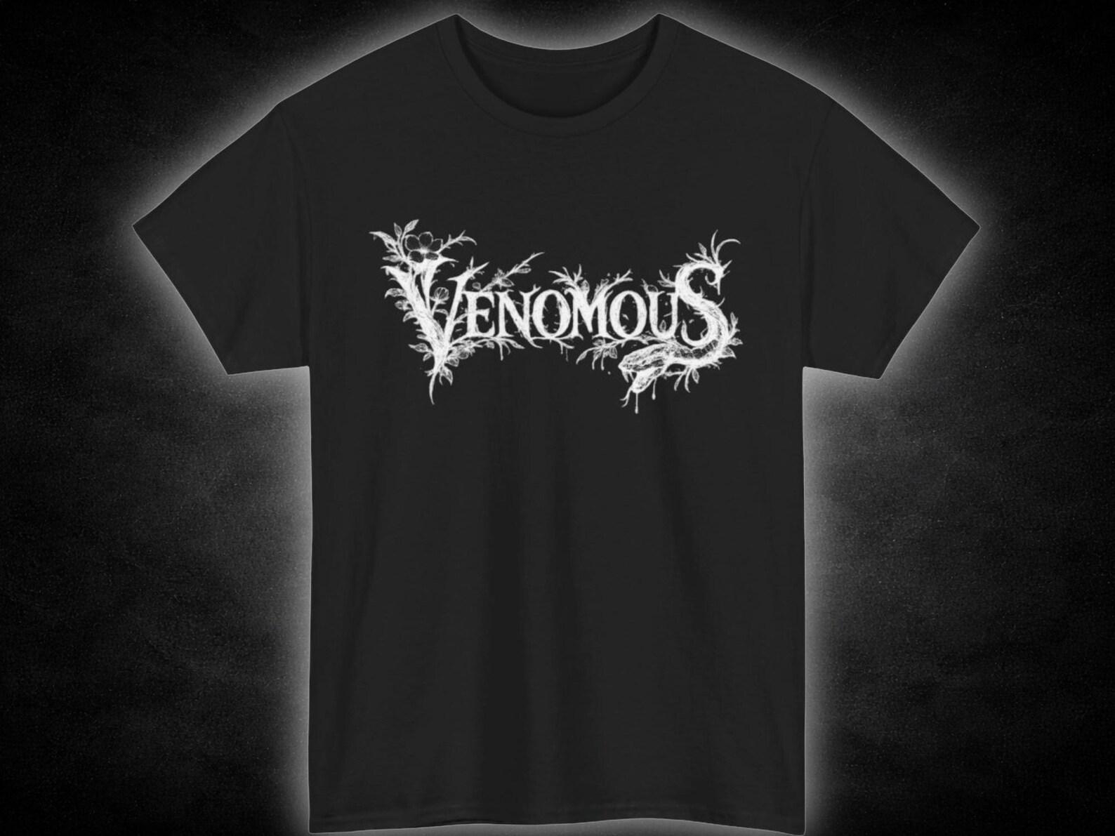 Venomous Gothic Logo Tee | Black Graphic T-Shirt, Metal Band Style 2XL