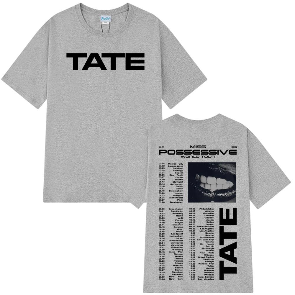 Tate McRae Miss Possessive Tour 2025 Tate McRae Grafik T-Shirts Herren Damen Mode Kurzarm Baumwolle Hip-Hop Freizeit T-Shirts