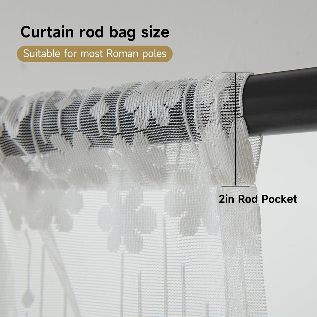 Half Window Sheer Curta Rod Pocket, Floral Cascade Lace Window Curtain Valance for Kitchen, Living Room and Bedroom, 50 X 13 Inches