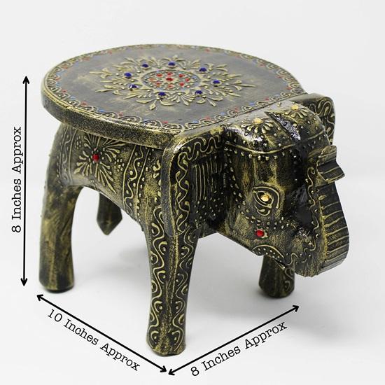 20.32 Cm Hand-Painted Wooden Elephant Shape Stool Chair, Cum Side Table, for Home, Office, Living or Bedroom Decor