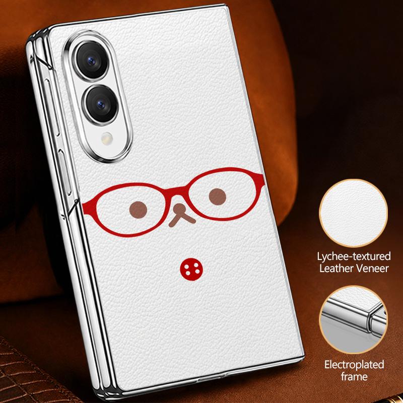 Cute Cat Rabbit Print Case For Samsung Z Fold 8 Ultra 7 6 5 4 Luxury Plating Leather Skin Phone Cover For Galaxy Z Fold8 Fold7 Fold6 Fold5