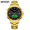 Sanda Men's Multifunction Luminous Waterproof Chronograph Steel Band Dual Display Watch