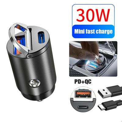 Mini 30W Autoladegerät USB-Schnellladegerät QC 3.0 Schnellladung Typ C PD Ladeadapter Zigarettenanzünder Handyladegerät für iPhone