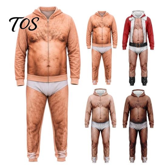 Creative Costumes for Drag Events Funny Dad Bod Jumpsuit, Ugly Christmas One-Piece 3D Printed Hoodie Comfortable Loungewear Parties Romper Men,