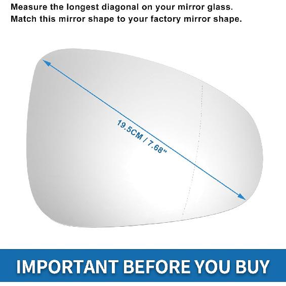 Right Side Mirror Glass Replacement No.7P6857522B/7P6857522C W/Backing Plate for Volkswagen Touareg 2010-2018