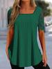 Summer New European and American Women's Square Neck T-Shirt Hollow Lace Sleeve Casual Top