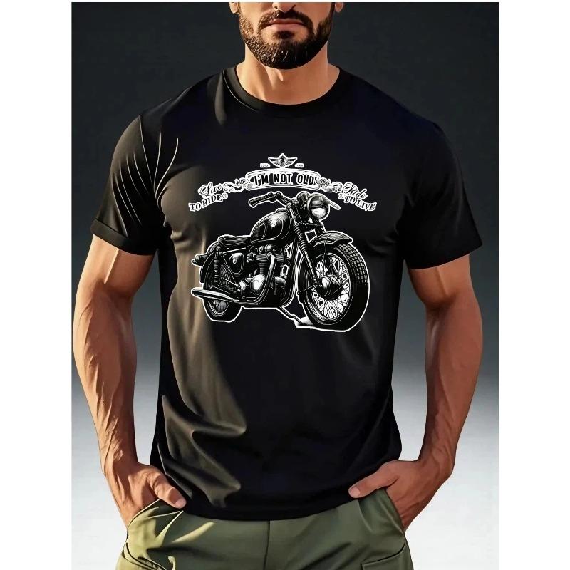 Men's Vintage Motorcycle T-Shirt "I'M NOT OLD" Tee - Motorbike Design Short Sleeve Round Neck Casual Summer Top Suitable for Enthusiasts