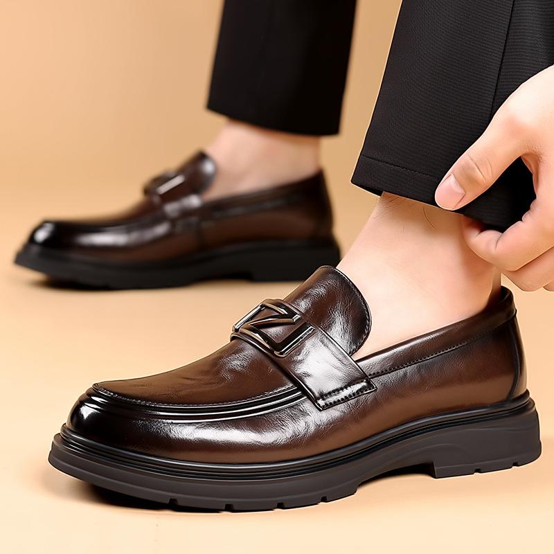 Men's shoes 2025 summer new high-end heightened British style business leather shoes men's simple one-pedal work shoes
