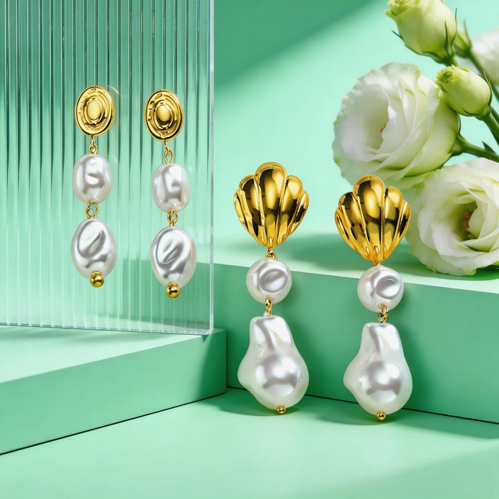 Irregular Shell Faux Pearl Earrings for Women Stainless Steel Textured Oval Imitation Pearl Earrings Charm Jewelry Gift