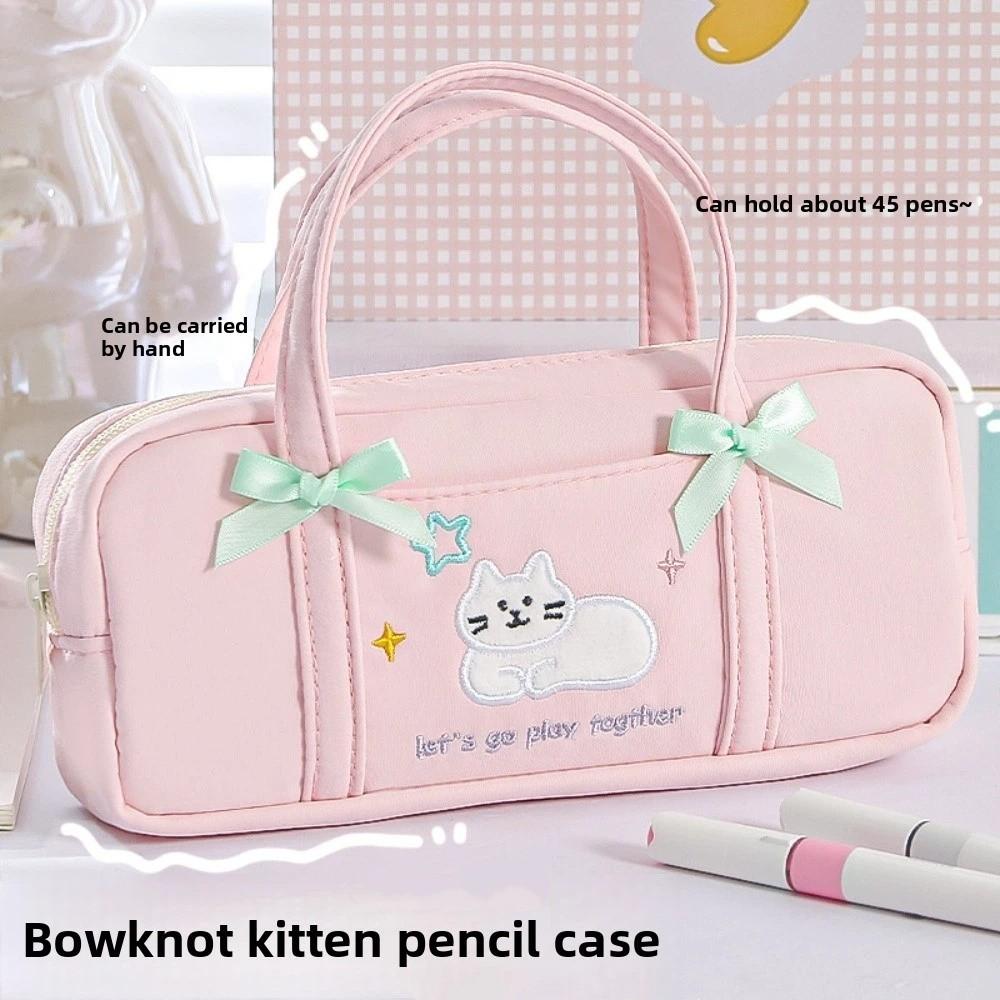 Large Capacity Korean Stationery Bag Embroidery Cat Pen Storage Bag School Office