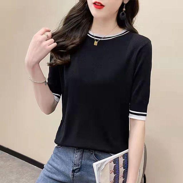 Short Sleeve Knittwear T-shirt for Women Summer Thin Ice Silk Knitted Solid Color Round Neck Bottoming ShirtS-3XL