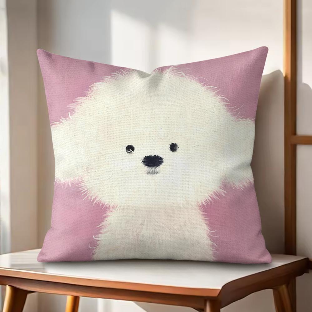 Cute oil painting dog Cushion Cover Natural Linen Organic Fabric DoubleSided Printing Couch Pillow Covers Home Decor