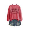 Womens Cozy Casual Round Neck Long Sleeve Cotton Sweatshirt With Letter Print Loose Fit