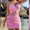 Women's Fashion Summer Spring Solid Color Print Sleeveless V-Neck Casual Dresses