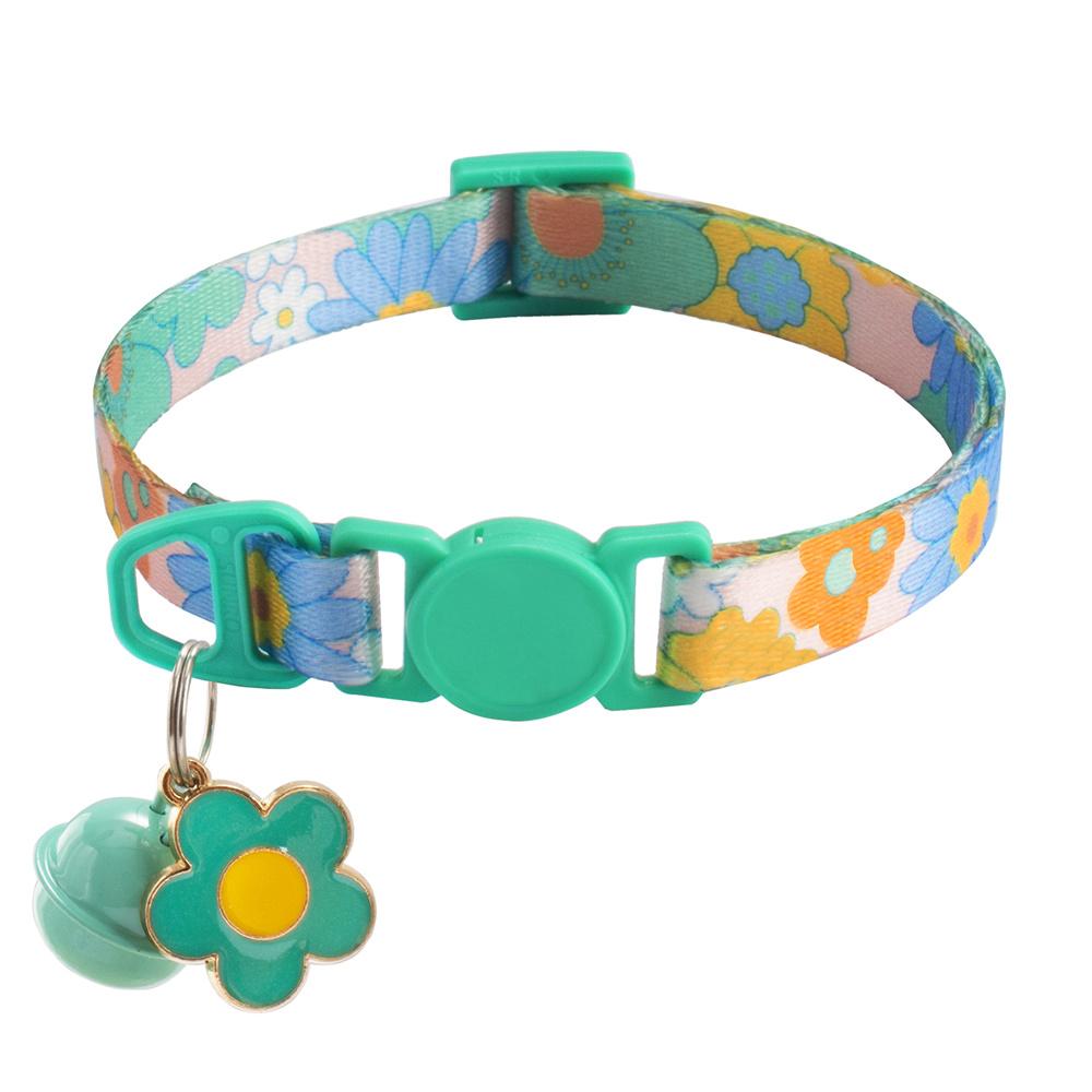 

Classic 1.0cm Printed Pet Collar Adjustable Safety Buckle Cat Collar with Bell and Metal Flower Pendant for Cats and Puppy Pet Supplies