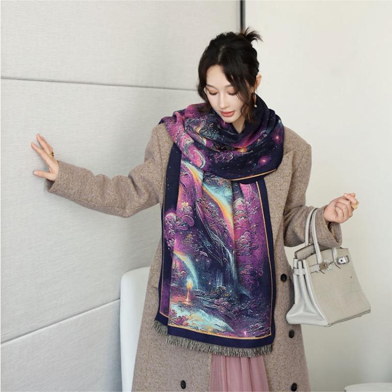 Dream World oil painting scarf women's autumn and winter new imitation cashmere shawl temperament with warm shawl scarf