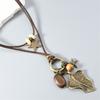 Artisanal Crafted Beaded Leaf Necklace Soft Wax Cord Multi Material Layering Design Versatile Jewelry Gift