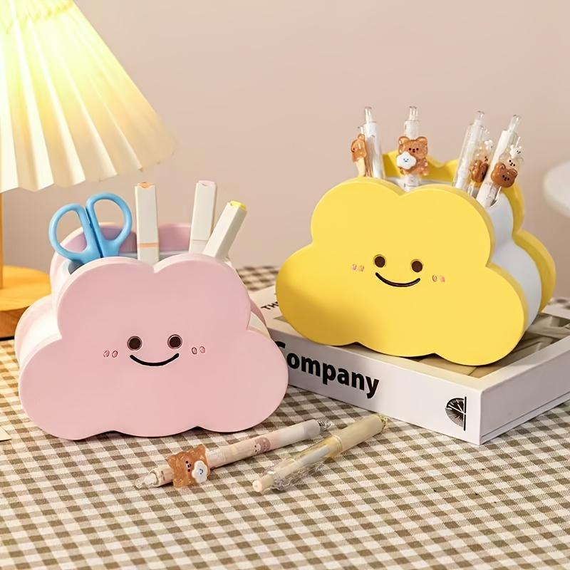 Cute Smiling Face Resin Makeup Brush Holder Lipstick Stand Cosmetic Tool Organizer Kawai Desk Pen Holder Stationery Storage Rack