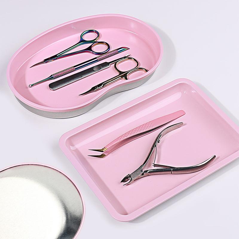 Pink Stainless Steel Nail Tool Rhinestone Storage Display Cosmetic Jewelry Tray Plate Doctor Surgical Desktop Storage