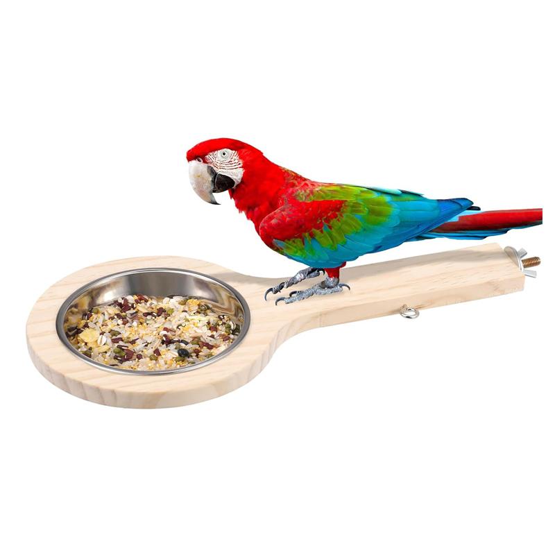 Papagei Vogel Massivholz Stehen Stick Metall Feeder Hängen Fütterung Tasse Lebensmittel Schüssel Vogel Käfig Zubehör Pet Supplies