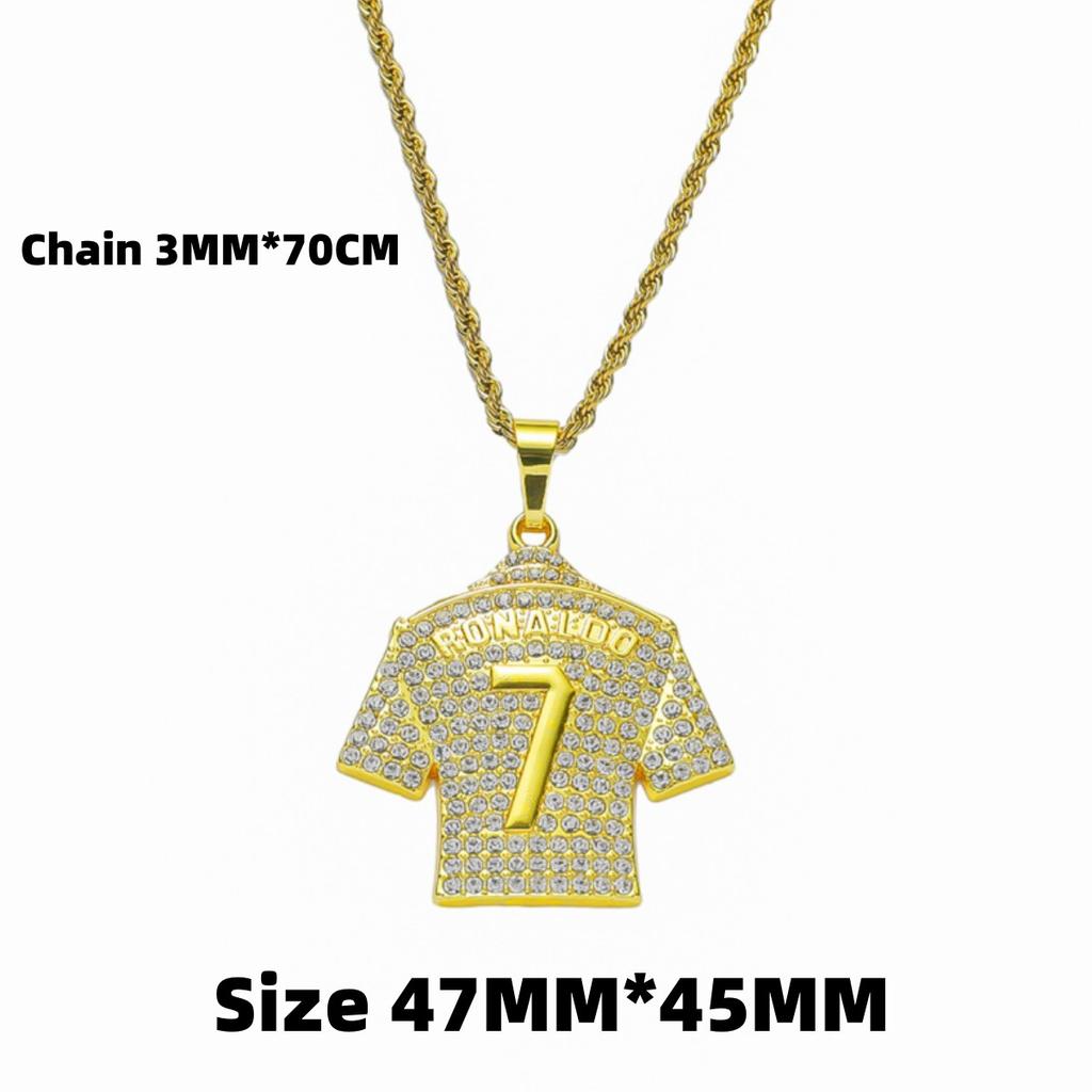 HNSP Cristiano Ronaldo CR 7 Jersey Full Zircon Pendant Chain Necklace For Men Boy Soccer Fans Hip Hop Zircon Accessories