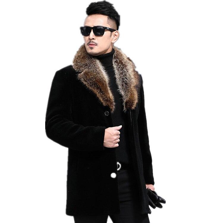 Overcoat Male Wool Blend Autumn Winter Coat Men with Artifical Fur Collar Coat Men Winter Trench Plus Size 5XL Jacket