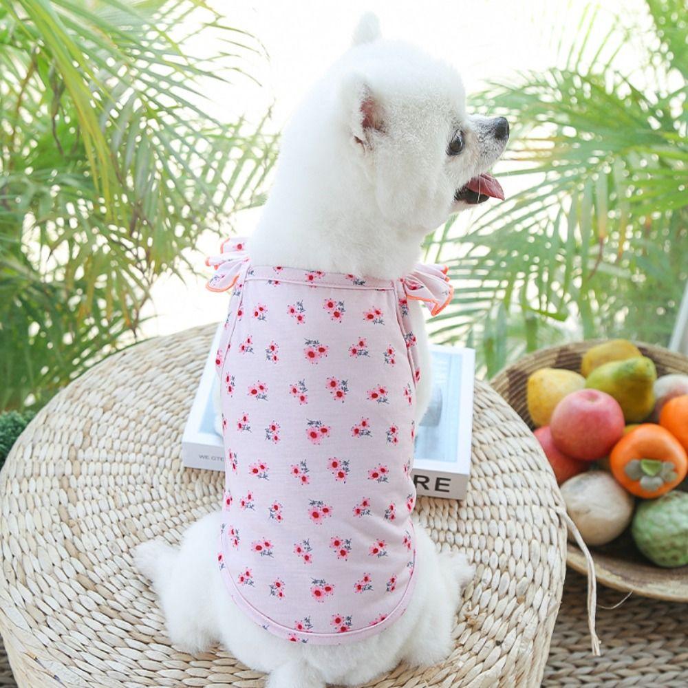 Floral Dog Summer Vest Flying Sleeve Pet Dresses Pet Supplies Pet Clothes  Puppy