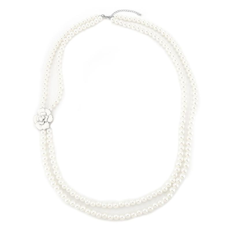 

Элегантное Многослойное Ожерелье-Подвеска с Искусственным Жемчугом в Форме Цветка Камелии, Удобное для Женщин, Модный Аксессуар белый