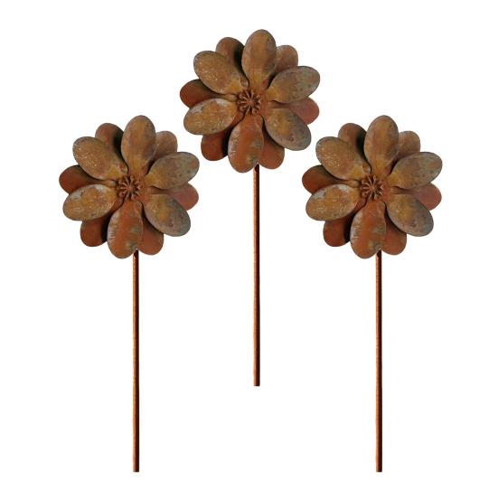 Yousheng Rustic Flower Ground Stake, Vintage Metal Garden Art, Weather-Resistant Rusted Iron Yard Decor for Lawn Pathway Patio and Planters