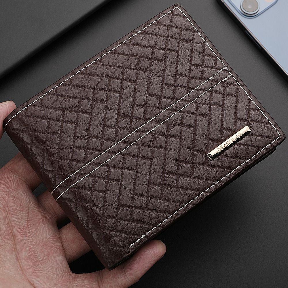 New PU Leather Men's Wallet Black Coffee Multi-slot Short Coin Purse Large Capacity Money Bag Men Male