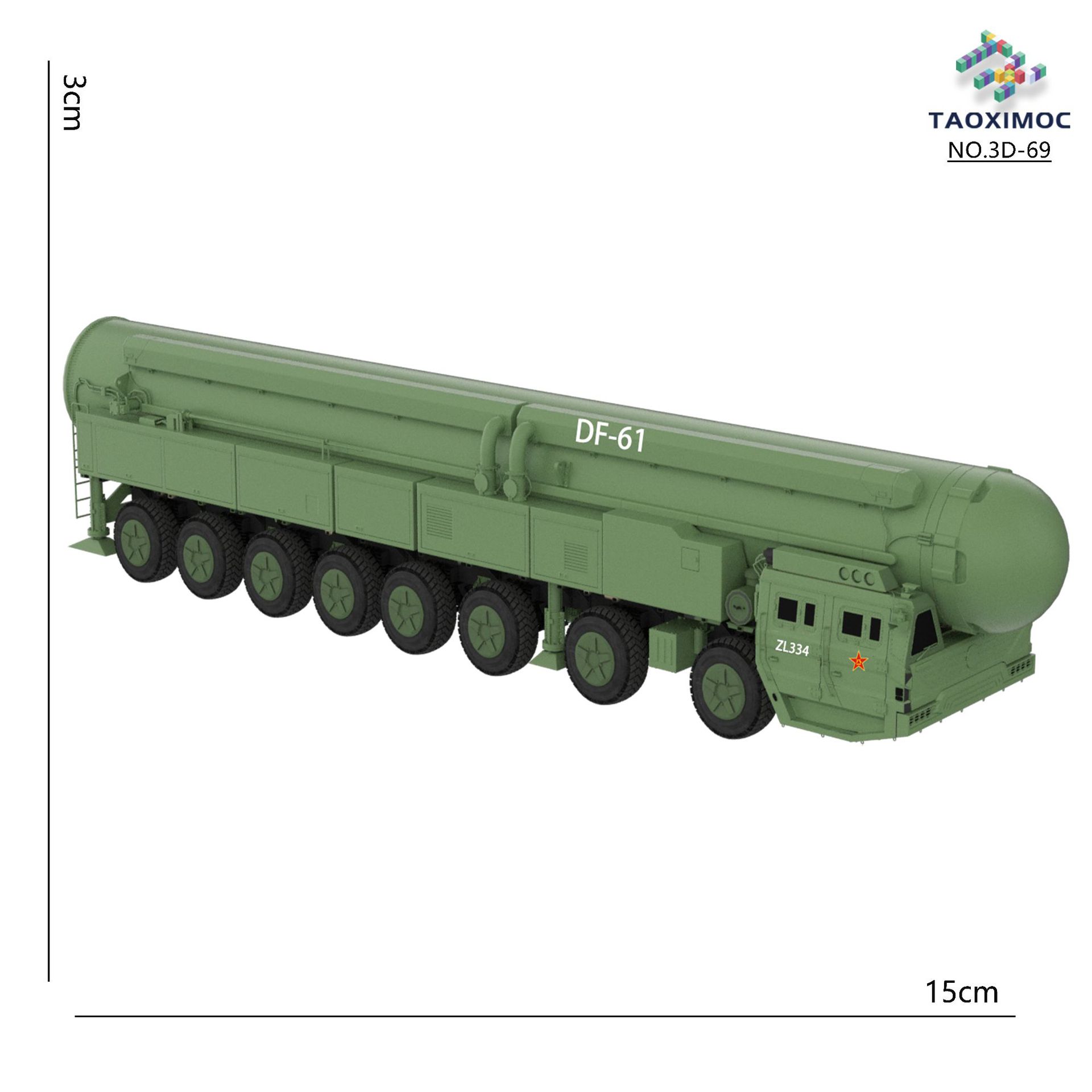 

Dongfeng 5C Liquid Intercontinental Strategic Nuclear Missile Armored Vehicle Dongfeng 61 Missile Vehicle 3D Printed Model Figurine